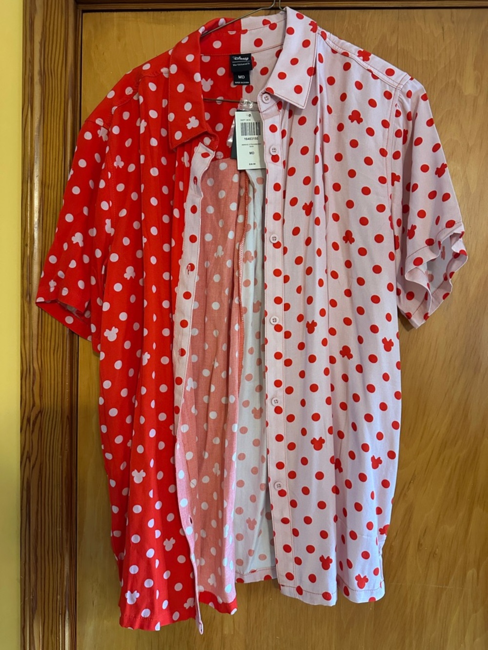 Disney Red & Light Pink Polka Dot Mickey Shirt